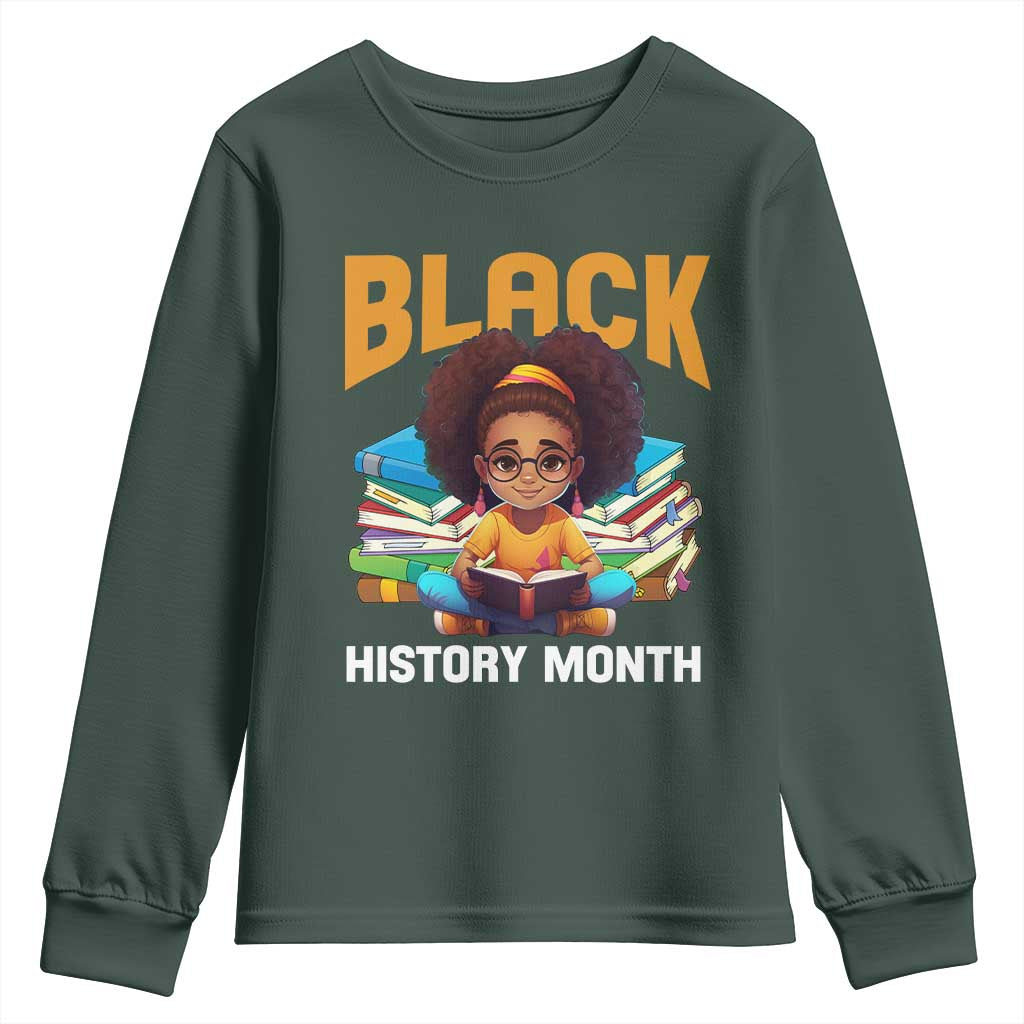 Black History Month Youth Long Sleeve Shirt African Girl Reading Book Melanin Pride