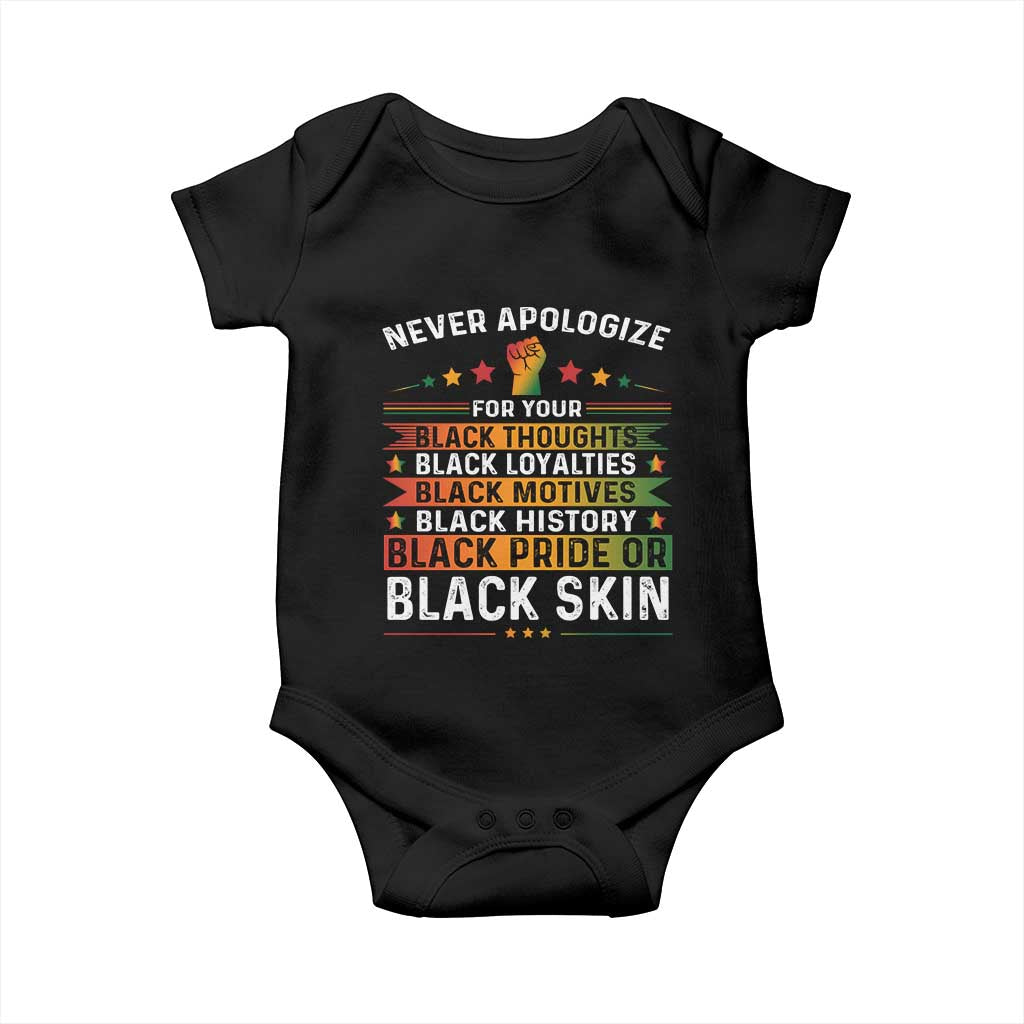 Black Pride Baby Onesie Never Apologize For Your Blackness