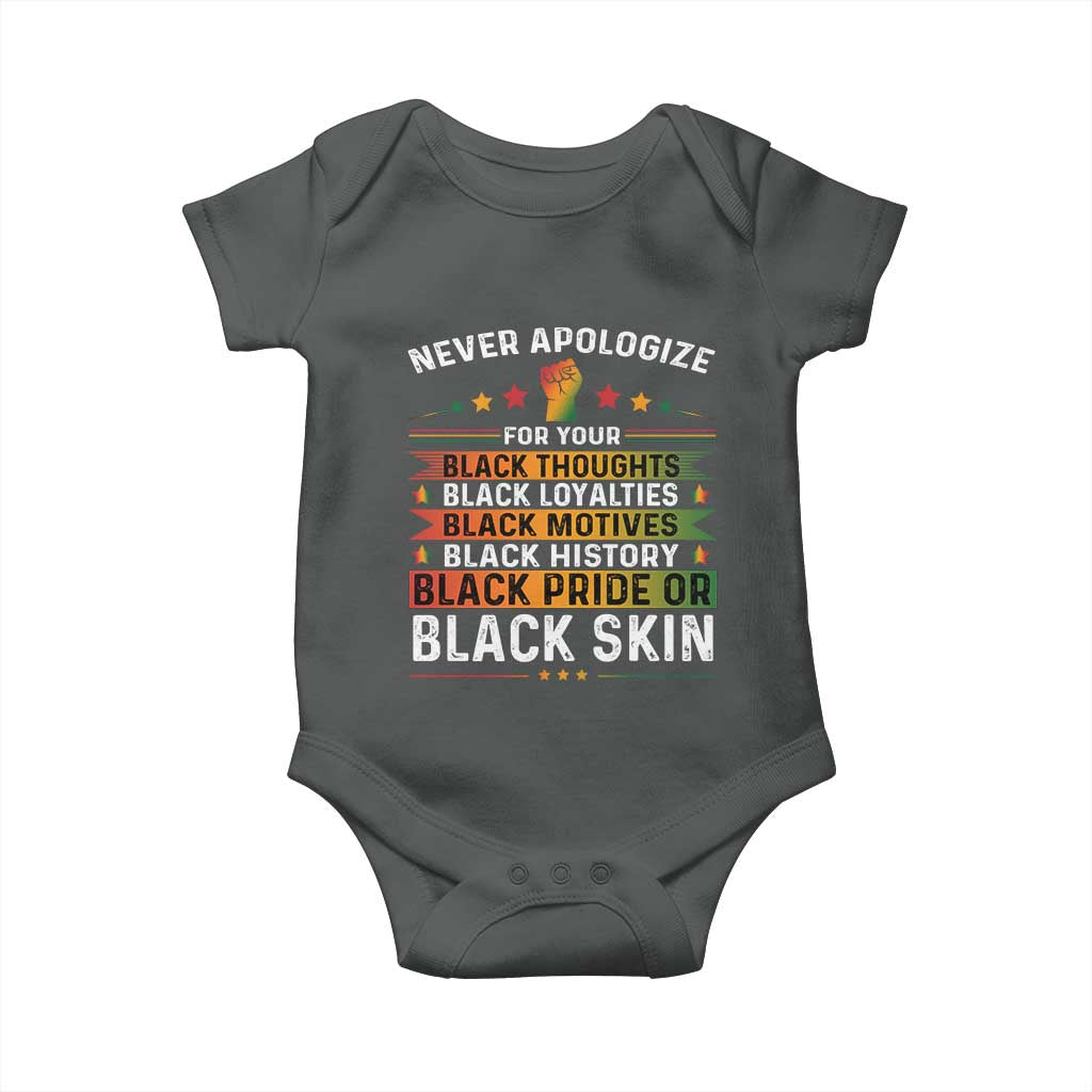 Black Pride Baby Onesie Never Apologize For Your Blackness