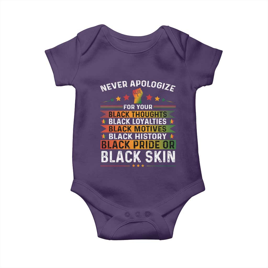 Black Pride Baby Onesie Never Apologize For Your Blackness
