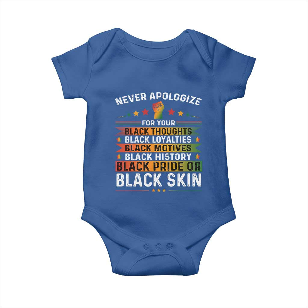 Black Pride Baby Onesie Never Apologize For Your Blackness