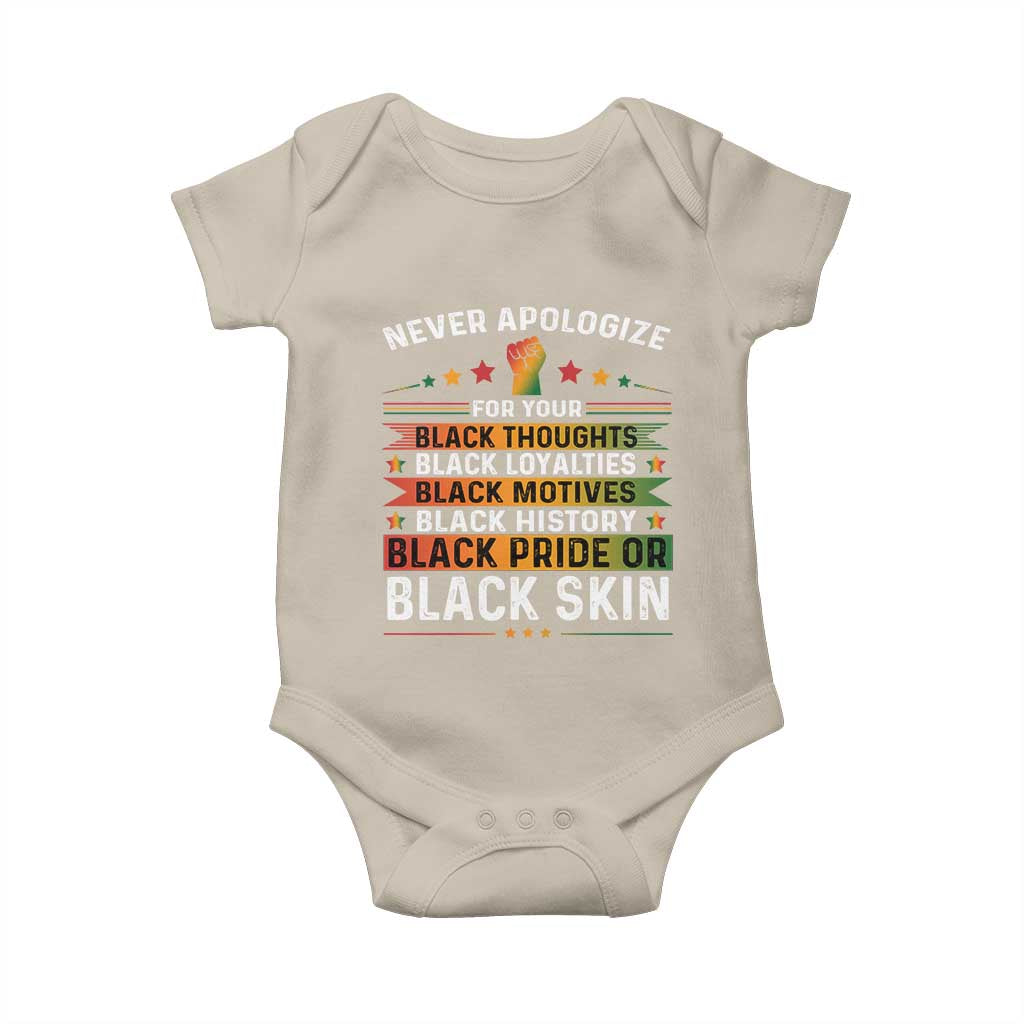 Black Pride Baby Onesie Never Apologize For Your Blackness