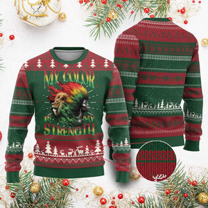 Black Pride Ugly Christmas Sweater My Color Is My Strength African American Lion Women