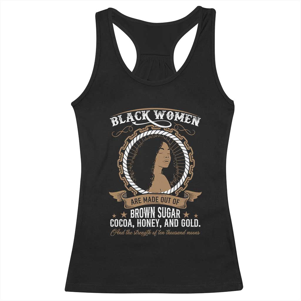 Black Women Pride Racerback Tank Top Made Out Of Brown Sugar Cocoa Honey And Gold