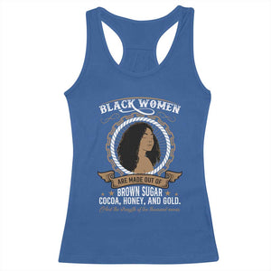 Black Women Pride Racerback Tank Top Made Out Of Brown Sugar Cocoa Honey And Gold