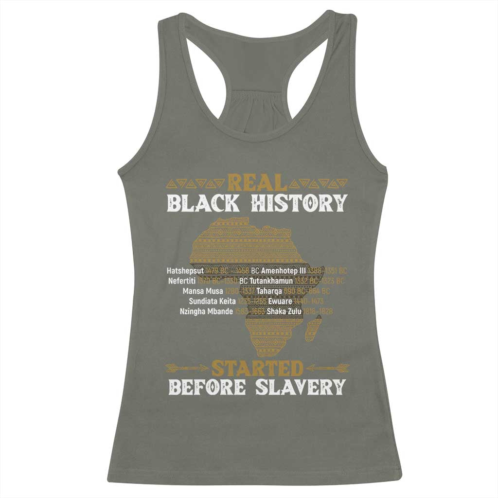 Real Black History Started Before Slavery Racerback Tank Top