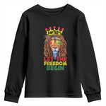Juneteenth Youth Long Sleeve Shirt Let The Freedom Begin Lion Rasta African American