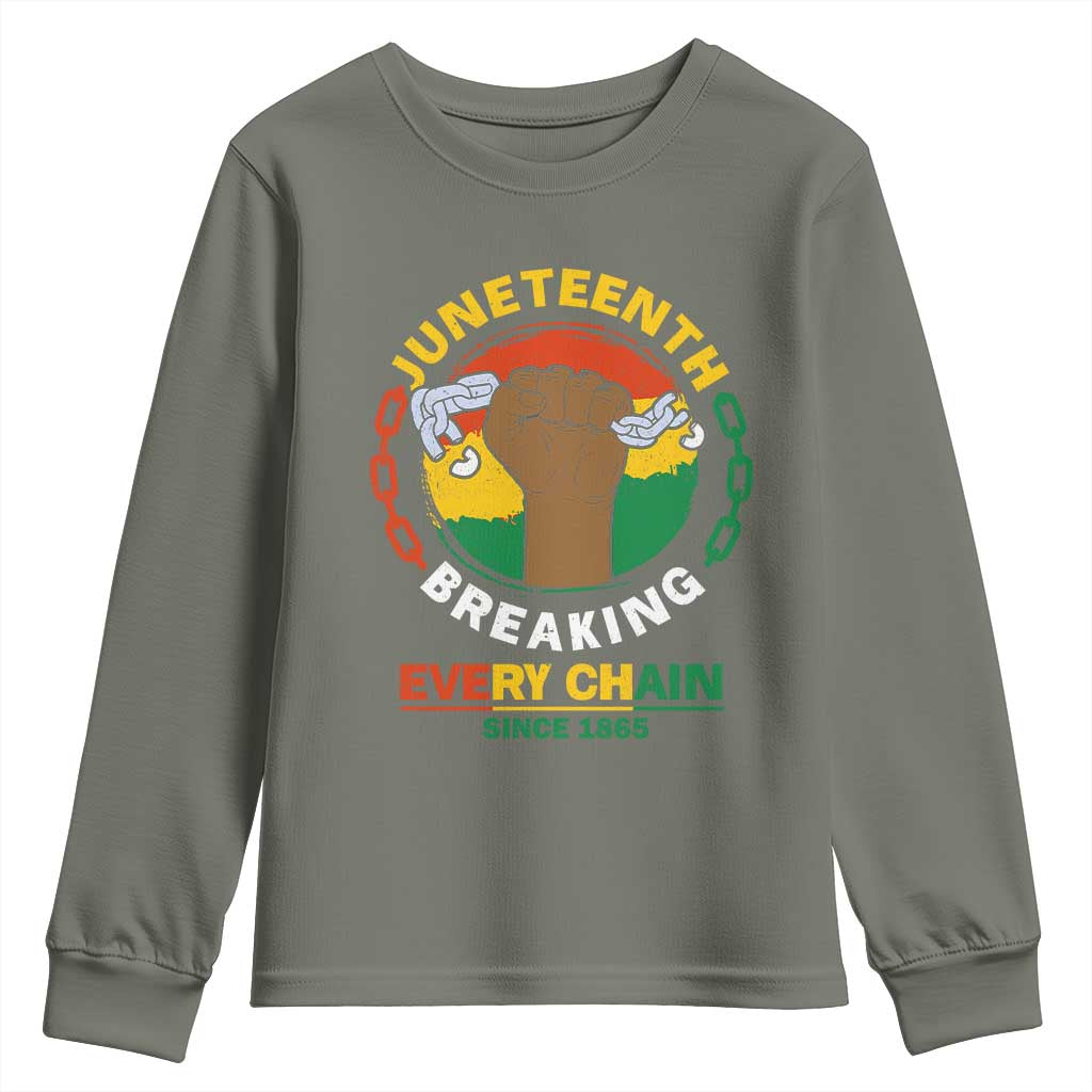 Juneteenth Youth Long Sleeve Shirt Breaking Every Chain Since 1865 Black Freedom