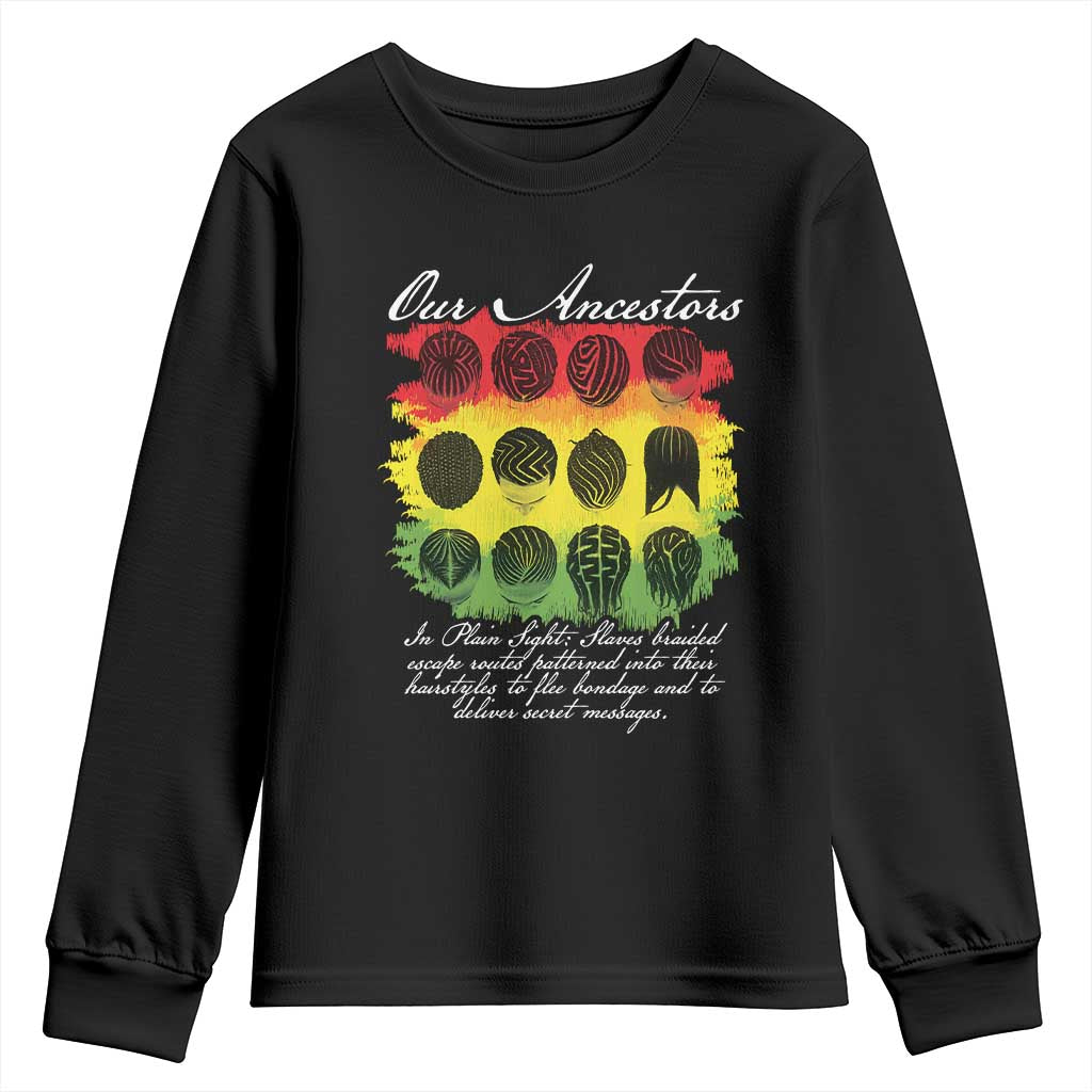 Black History Youth Sweatshirt Our Ancestors Escape Routes Braids