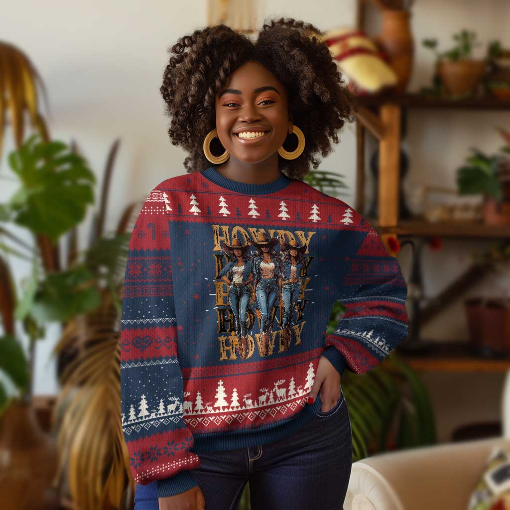 Black Cowgirl Ugly Christmas Sweater Howdy Melanin Rodeo Queen