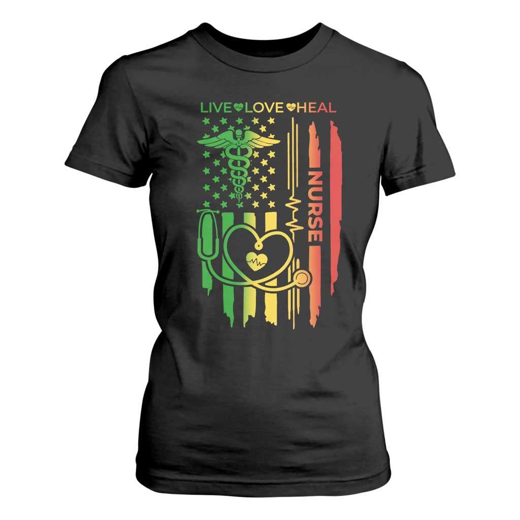 Black Nurse T Shirt For Women American Flag Proud Afro African Women Melanin Pride