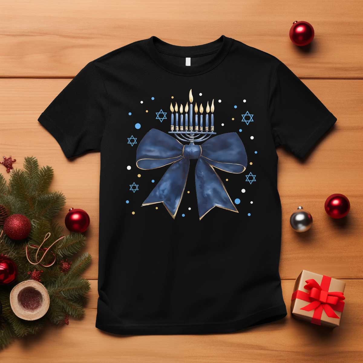 Happy Hanukkah T Shirt Coquette Hanukkah Bow Jewish Menorah - African Pride
