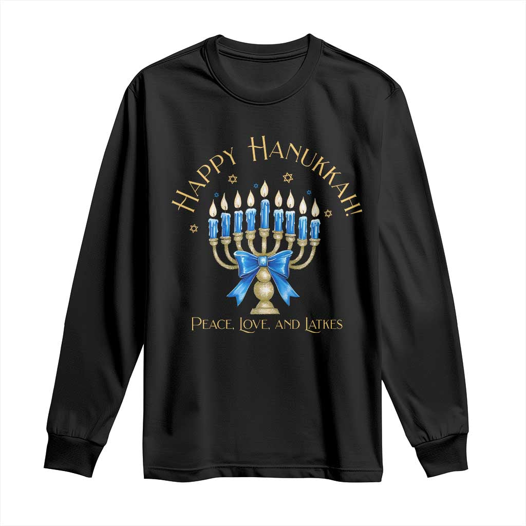 Happy Hanukkah Long Sleeve Shirt Jewish Menorah Coquette Bow - African Pride