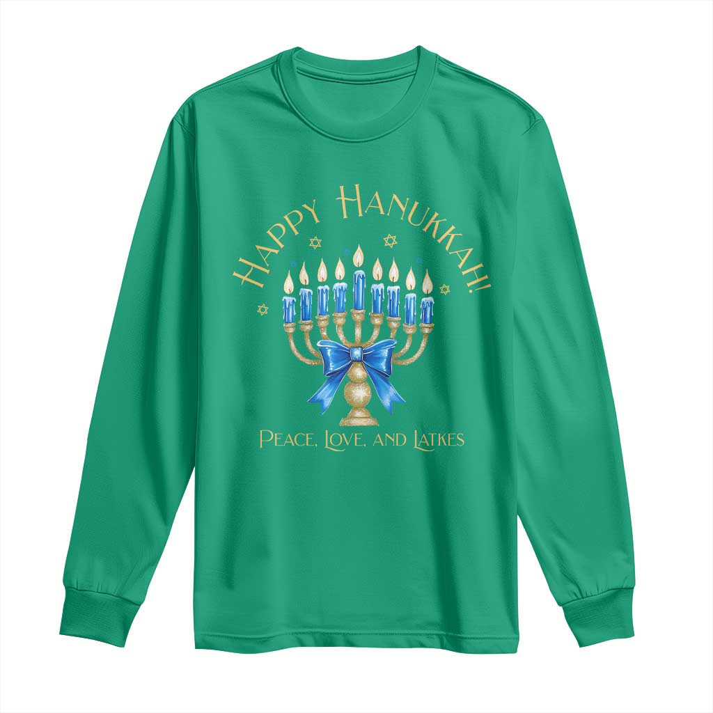 Happy Hanukkah Long Sleeve Shirt Jewish Menorah Coquette Bow - African Pride