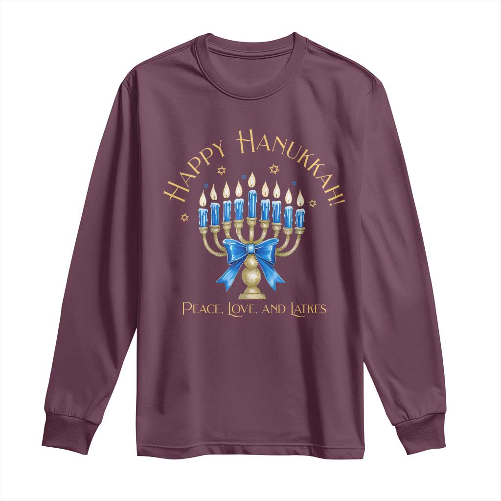 Happy Hanukkah Long Sleeve Shirt Jewish Menorah Coquette Bow - African Pride