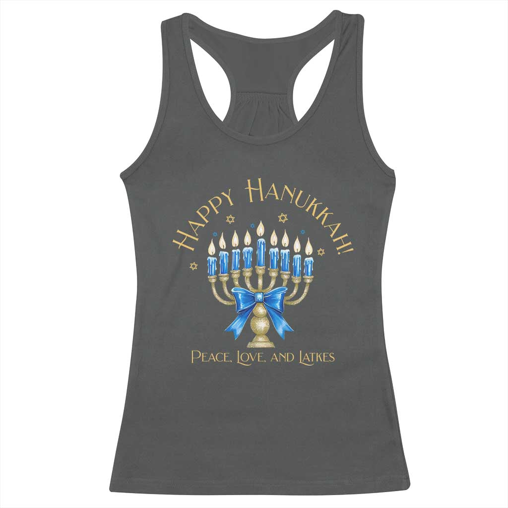 Happy Hanukkah Racerback Tank Top Jewish Menorah Coquette Bow - African Pride