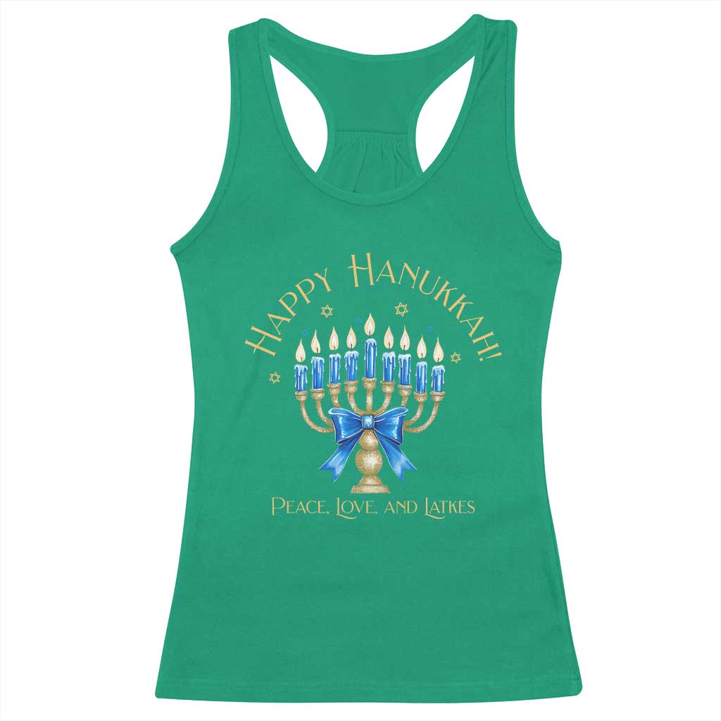 Happy Hanukkah Racerback Tank Top Jewish Menorah Coquette Bow - African Pride