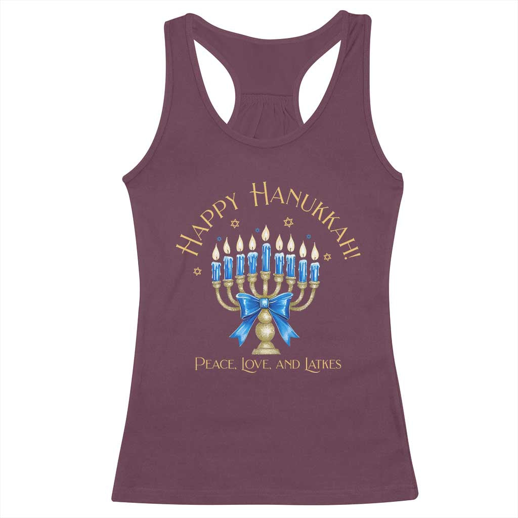 Happy Hanukkah Racerback Tank Top Jewish Menorah Coquette Bow - African Pride