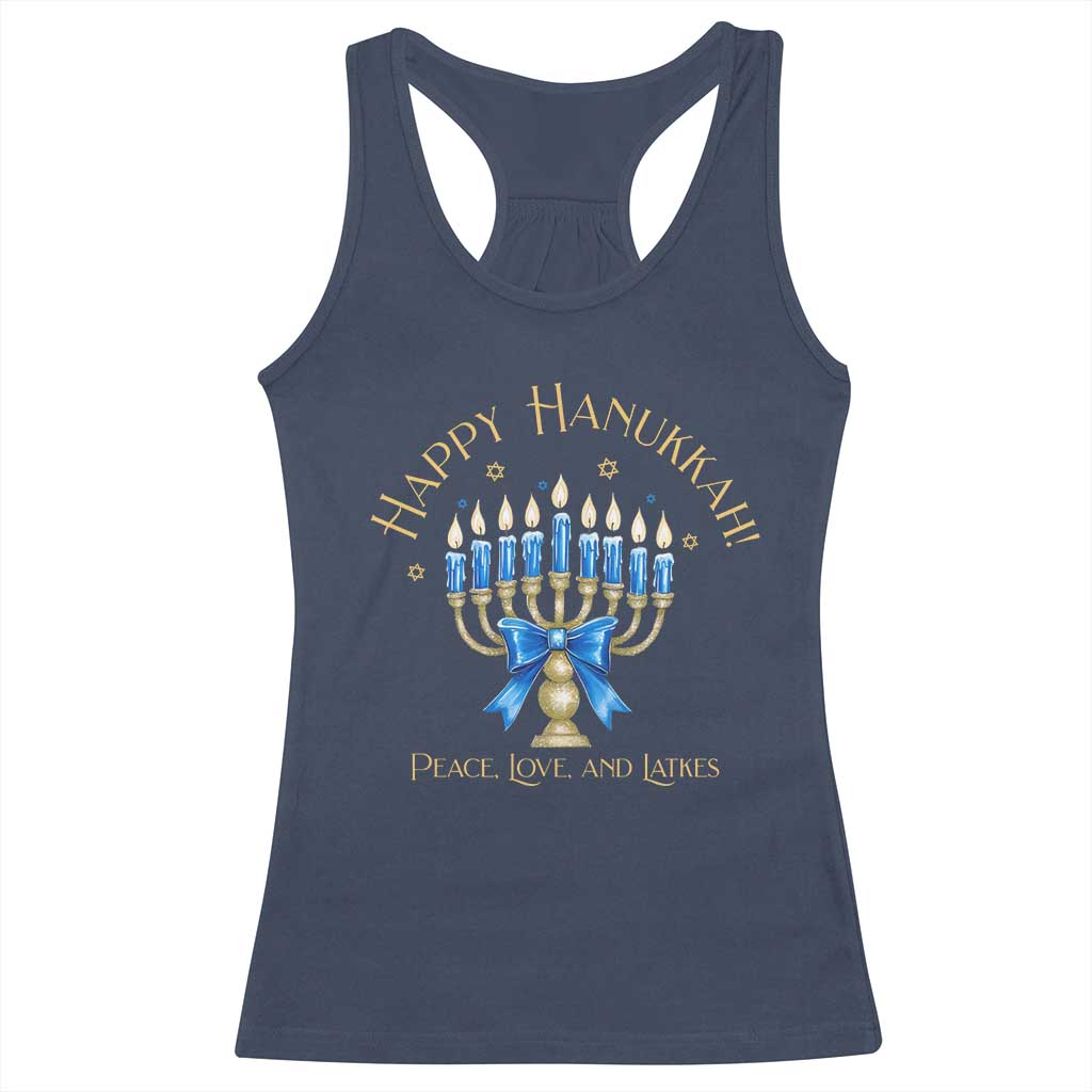 Happy Hanukkah Racerback Tank Top Jewish Menorah Coquette Bow - African Pride