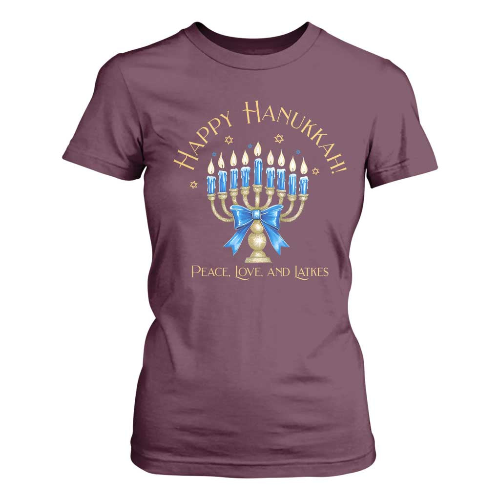 Happy Hanukkah T Shirt For Women Jewish Menorah Coquette Bow - African Pride