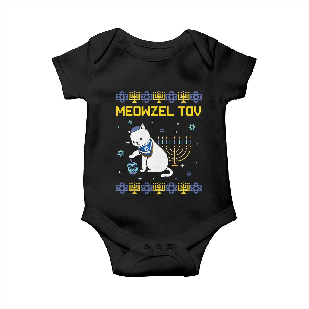 Happy Hanukkah Baby Onesie Menorah Meowzel Tov Ugly Hanukkah - African Pride