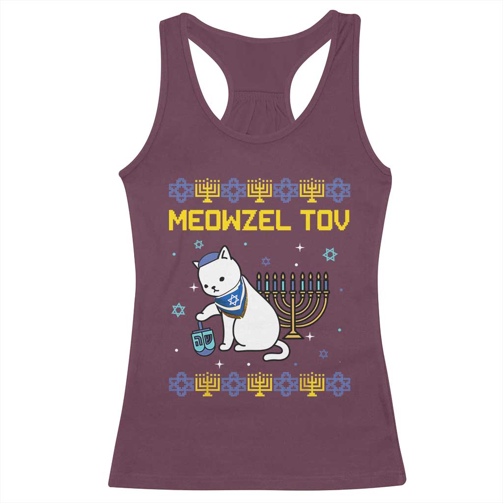Happy Hanukkah Racerback Tank Top Menorah Meowzel Tov Ugly Hanukkah - African Pride
