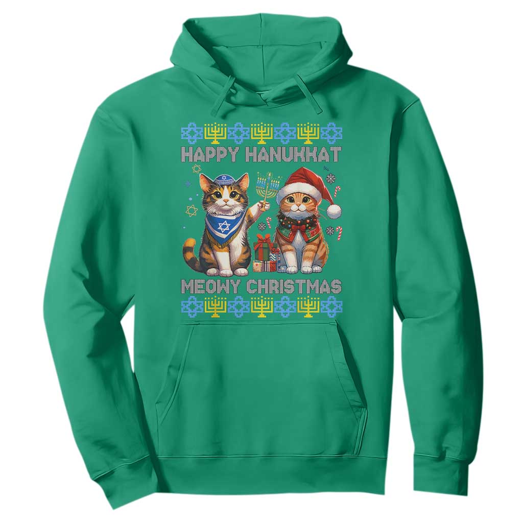 Cat Merry Christmas Happy Hanukkah Hoodie Jewish Christian Ugly Hanukkah - African Pride
