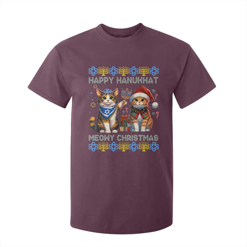 Cat Merry Christmas Happy Hanukkah T Shirt For Kid Jewish Christian Ugly Hanukkah - African Pride