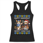 Cat Merry Christmas Happy Hanukkah Racerback Tank Top Jewish Christian Ugly Hanukkah - African Pride
