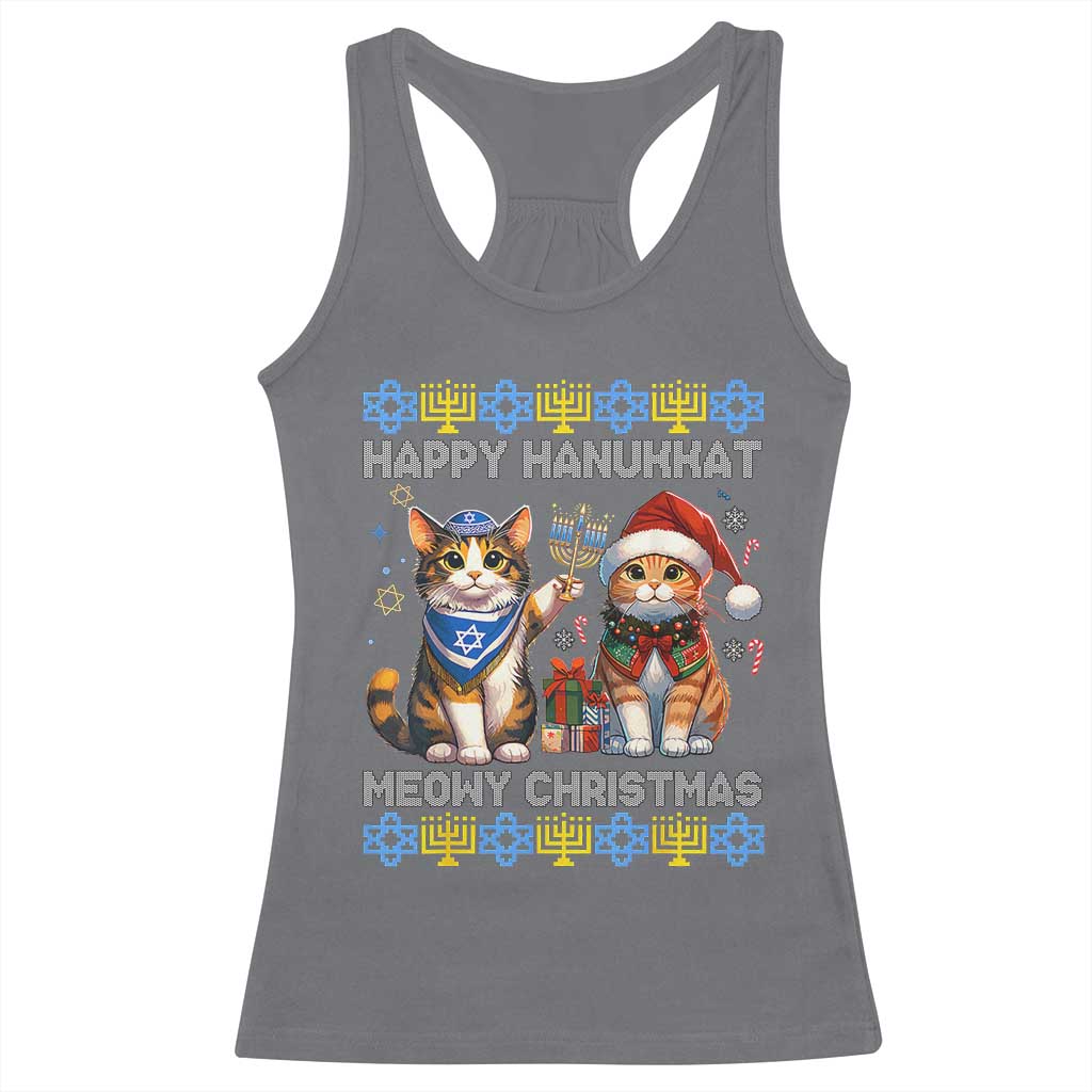Cat Merry Christmas Happy Hanukkah Racerback Tank Top Jewish Christian Ugly Hanukkah - African Pride