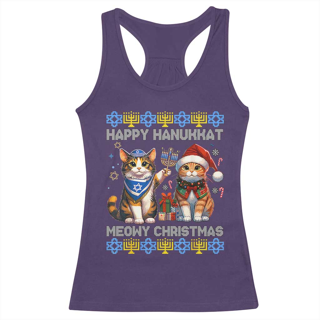 Cat Merry Christmas Happy Hanukkah Racerback Tank Top Jewish Christian Ugly Hanukkah - African Pride