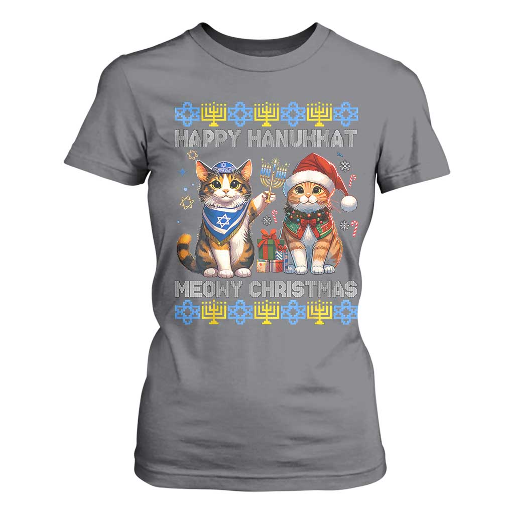 Cat Merry Christmas Happy Hanukkah T Shirt For Women Jewish Christian Ugly Hanukkah - African Pride
