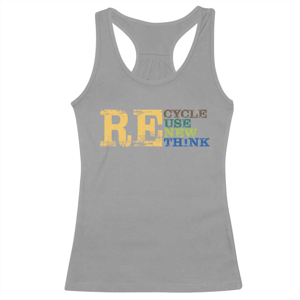Retro Earth Day Racerback Tank Top Recycle Reuse Renew Rethink Protect Earth