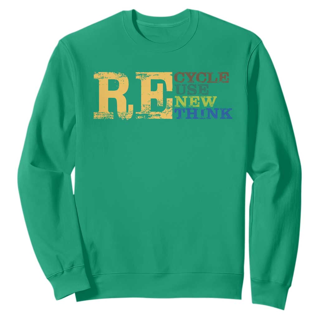 Retro Earth Day Sweatshirt Recycle Reuse Renew Rethink Protect Earth