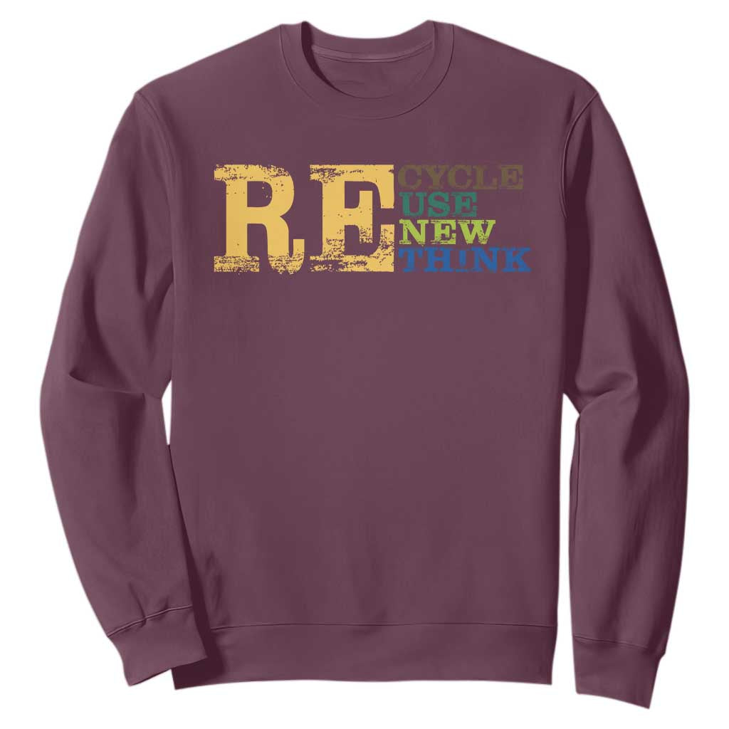 Retro Earth Day Sweatshirt Recycle Reuse Renew Rethink Protect Earth