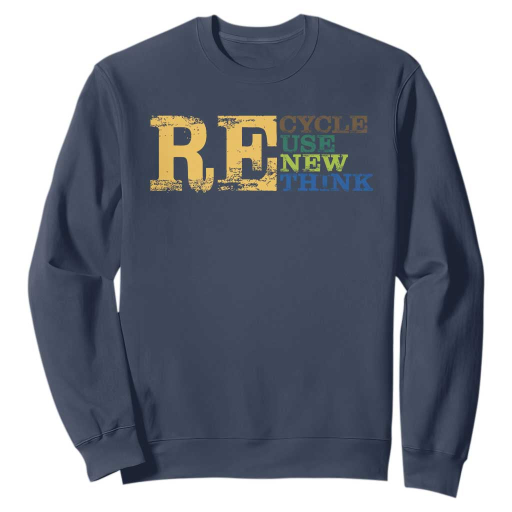 Retro Earth Day Sweatshirt Recycle Reuse Renew Rethink Protect Earth