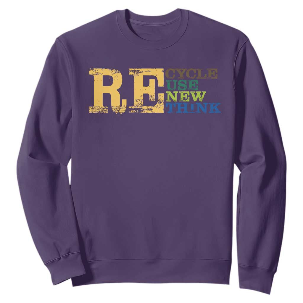 Retro Earth Day Sweatshirt Recycle Reuse Renew Rethink Protect Earth