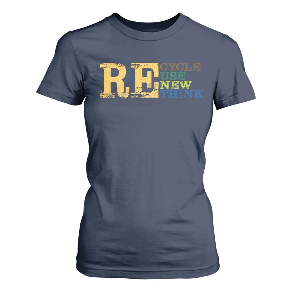 Retro Earth Day T Shirt For Women Recycle Reuse Renew Rethink Protect Earth