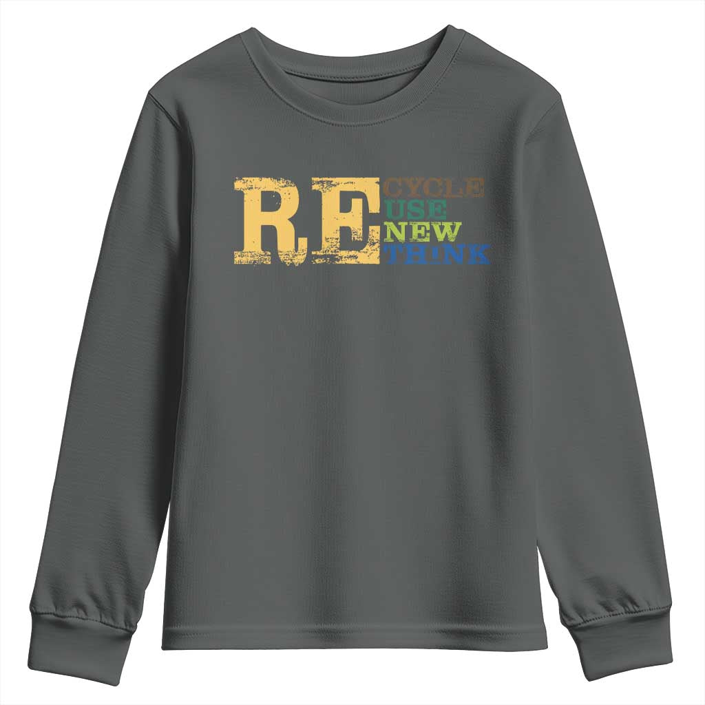 Retro Earth Day Youth Sweatshirt Recycle Reuse Renew Rethink Protect Earth