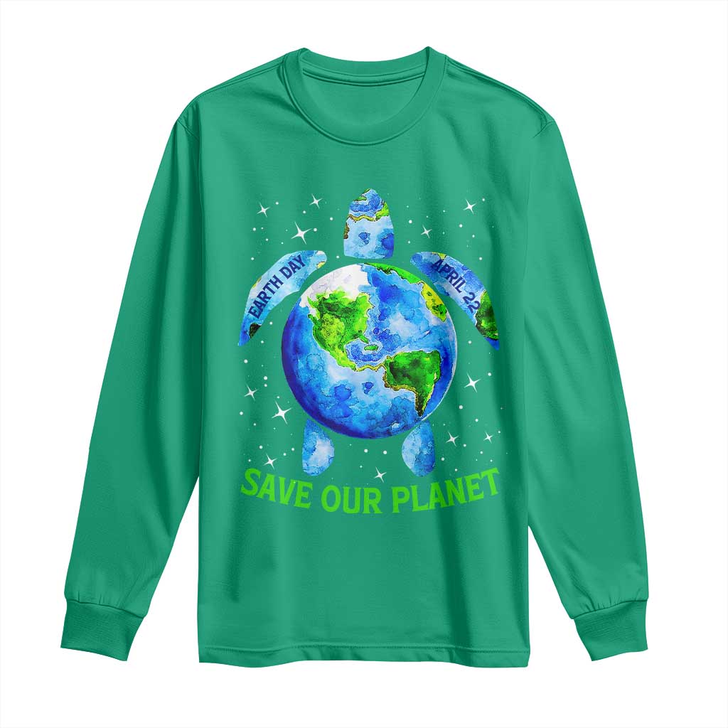 Earth Day 2025 Long Sleeve Shirt Save The Planet Sea Turtle Recycle Ocean Environment