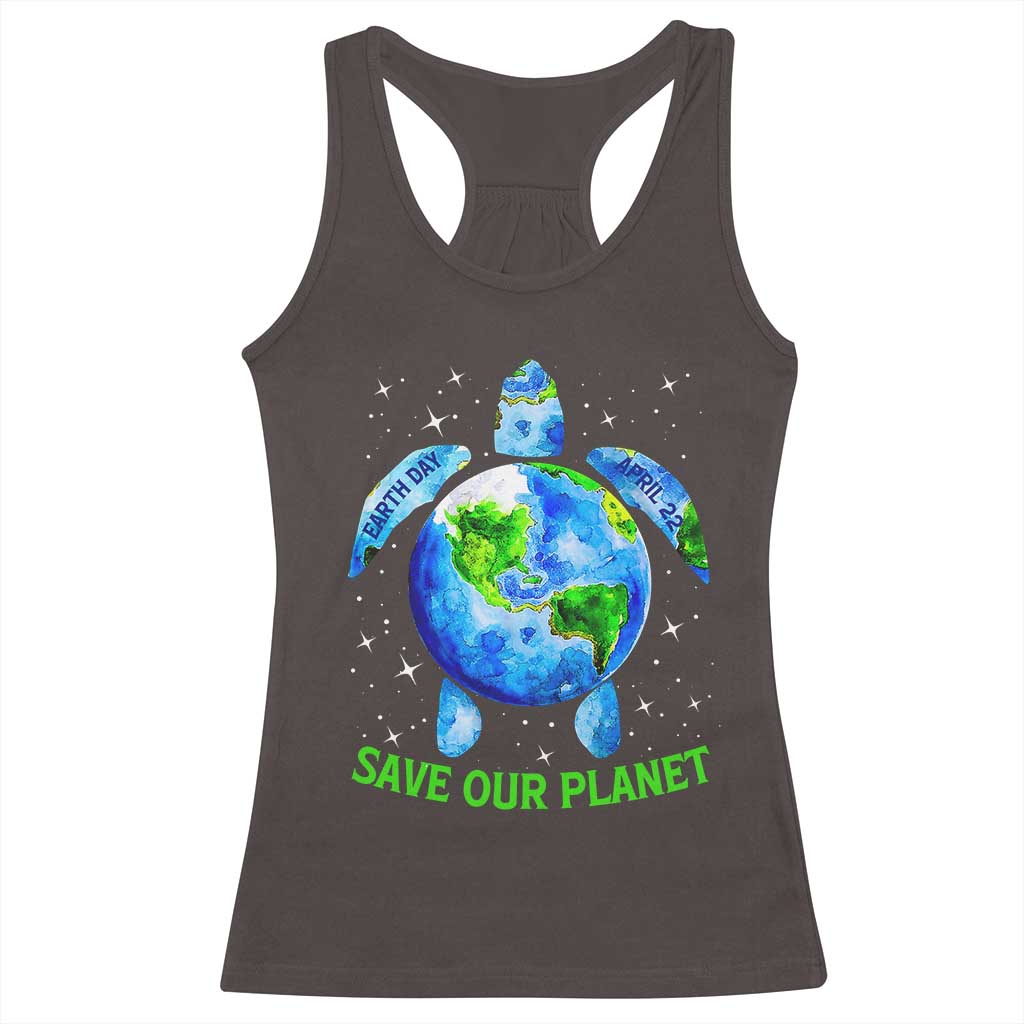 Earth Day 2025 Racerback Tank Top Save The Planet Sea Turtle Recycle Ocean Environment