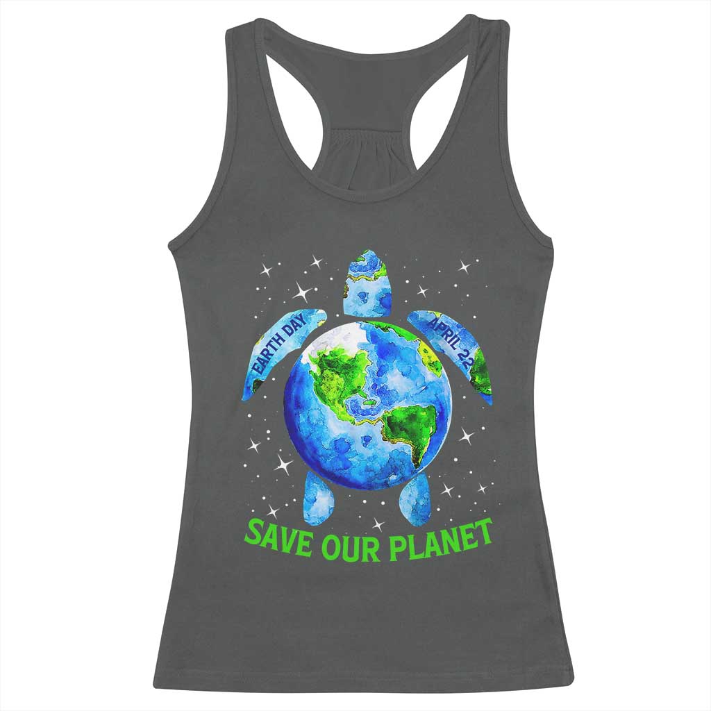 Earth Day 2025 Racerback Tank Top Save The Planet Sea Turtle Recycle Ocean Environment
