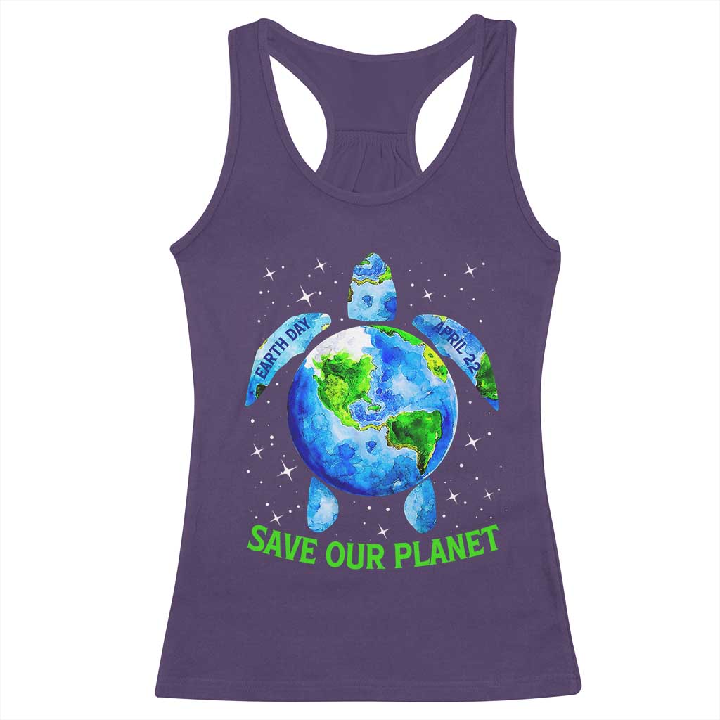 Earth Day 2025 Racerback Tank Top Save The Planet Sea Turtle Recycle Ocean Environment