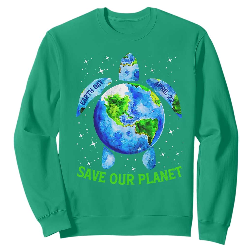 Earth Day 2025 Sweatshirt Save The Planet Sea Turtle Recycle Ocean Environment