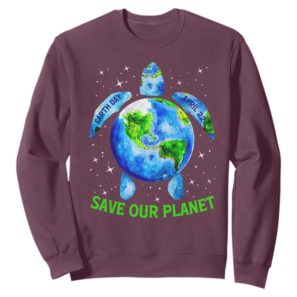 Earth Day 2025 Sweatshirt Save The Planet Sea Turtle Recycle Ocean Environment
