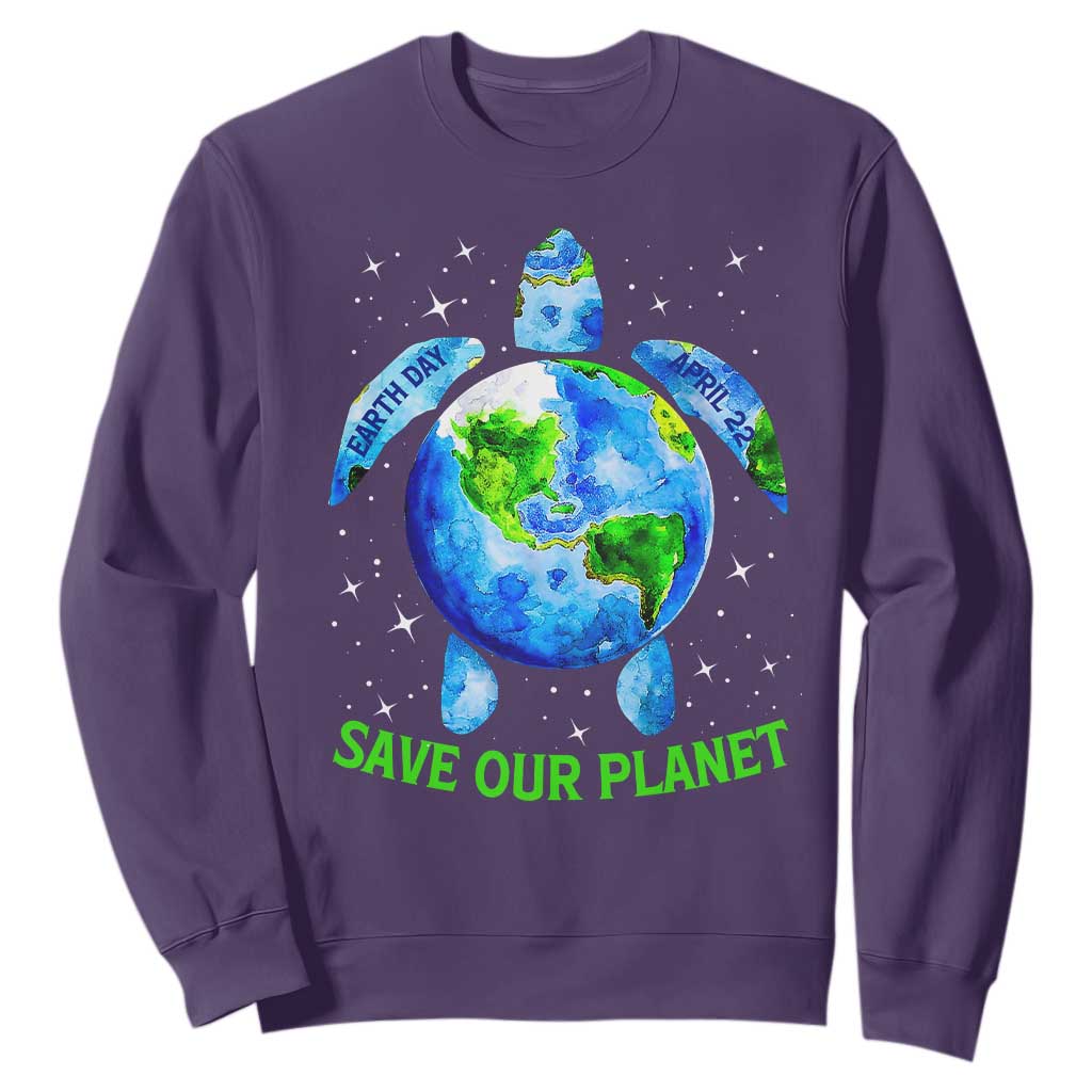 Earth Day 2025 Sweatshirt Save The Planet Sea Turtle Recycle Ocean Environment
