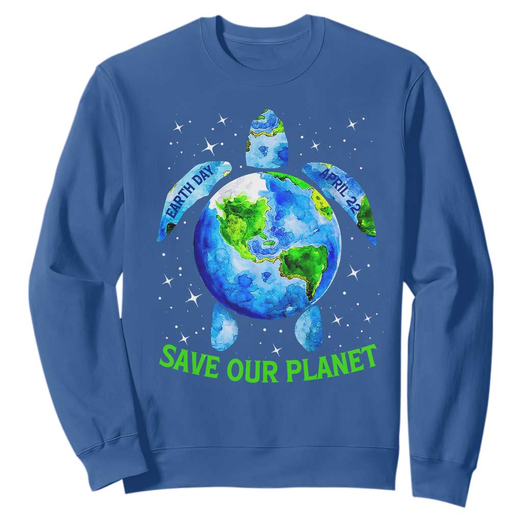 Earth Day 2025 Sweatshirt Save The Planet Sea Turtle Recycle Ocean Environment