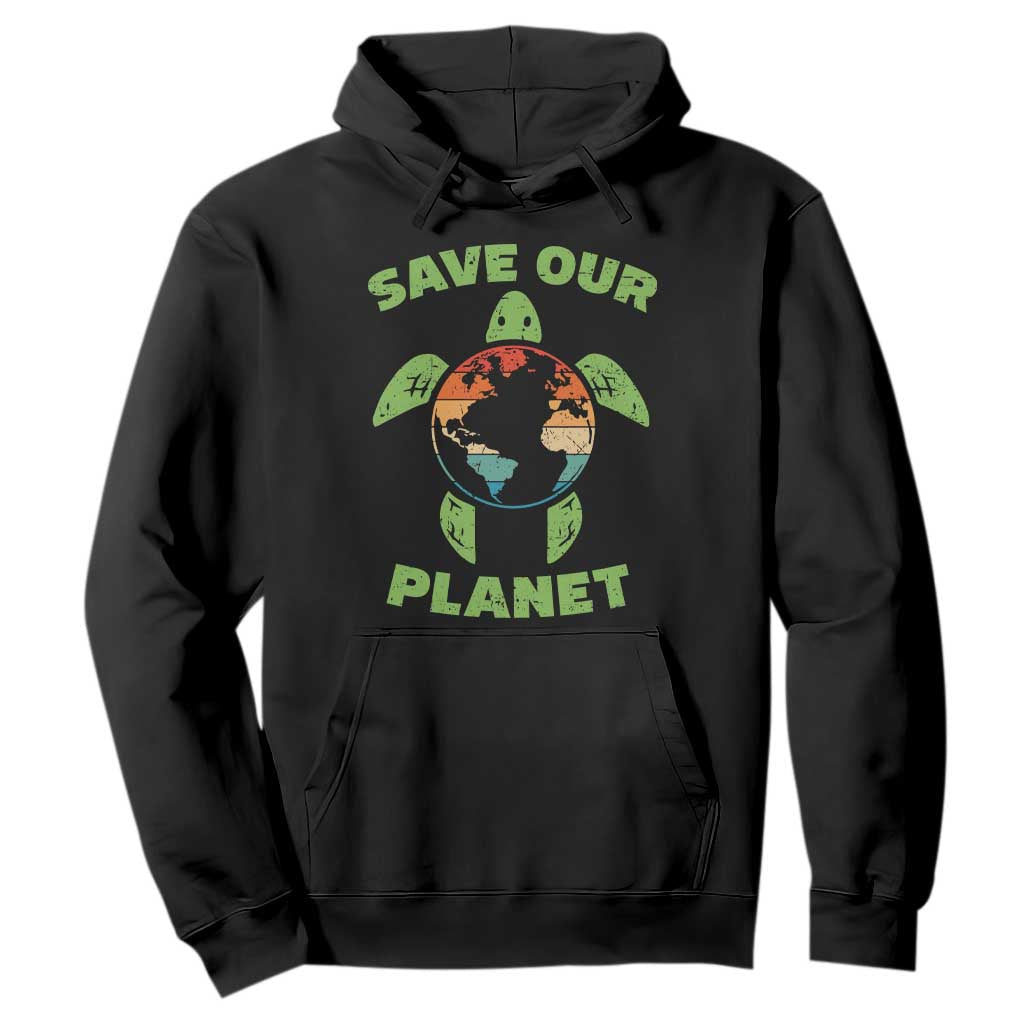 Retro Earth Day Hoodie Save Our Planet Sea Turtle Recycle Ocean Environment