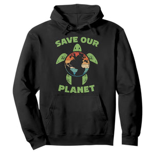 Retro Earth Day Hoodie Save Our Planet Sea Turtle Recycle Ocean Environment