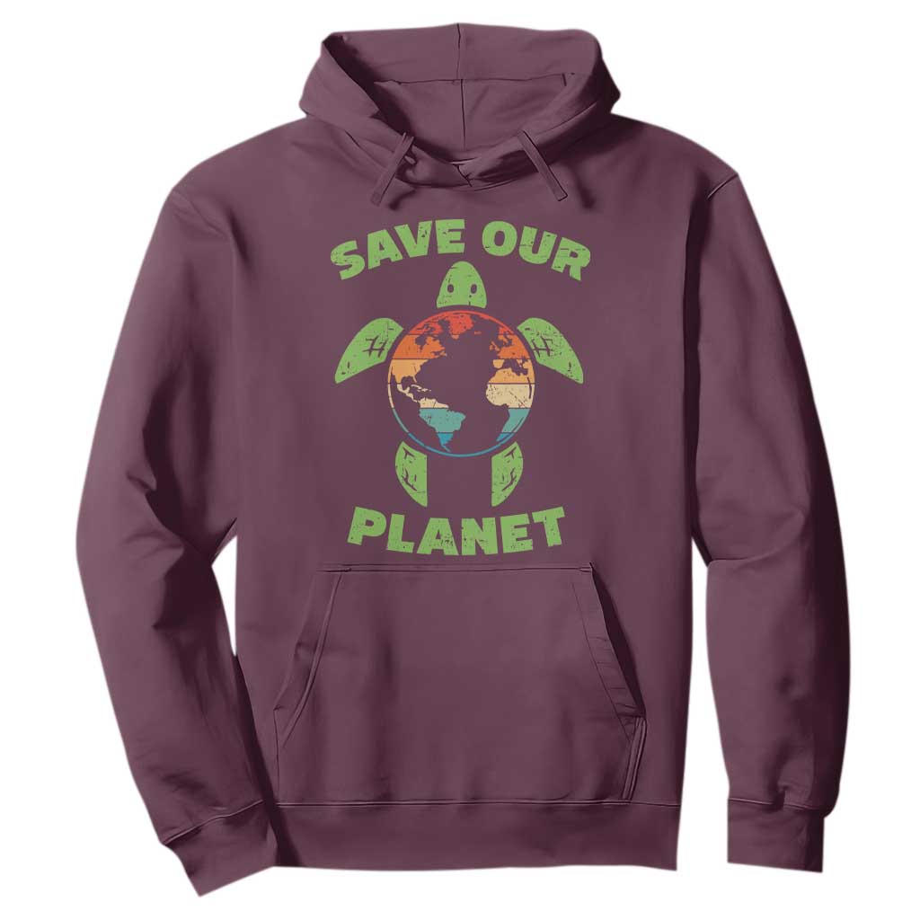 Retro Earth Day Hoodie Save Our Planet Sea Turtle Recycle Ocean Environment
